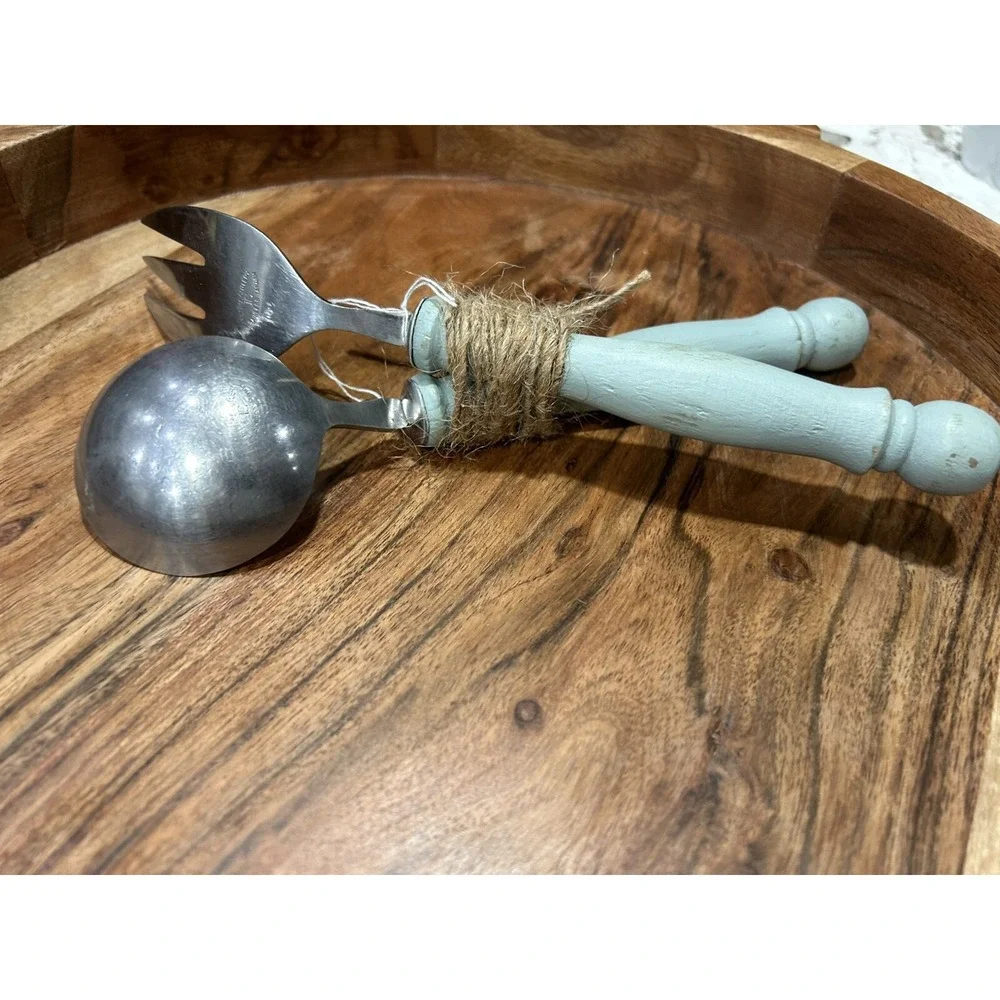 Vintage Fork and Spoon Serving Set Rustic Turquoise‎ Shabby Chic Farmhouse Decor